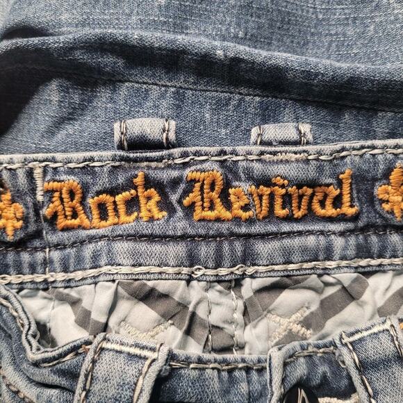 Rock Revival Jayin Jeans Womens 29 Blue Fleur-de-Lis Flap Pockets Slim Straight - Picture 7 of 13